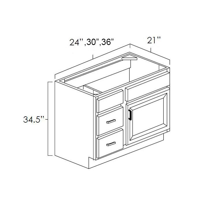 Platinum Shaker 24x21" Vanity Single Door Drawer Left