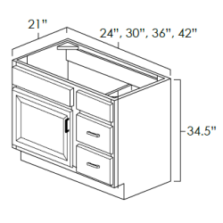 Designer Natural 30" x 21" Vanity Single Door Cabinets Drawers Right