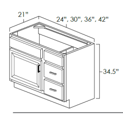 Designer Natural 42"W X 21"D X 34.5"H Double Door Vanity Cabinet with Drawers On Left.