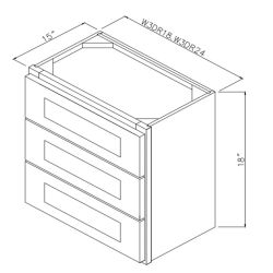 Wjhite Shaker 18" Wall 3 Drawer Cabinet